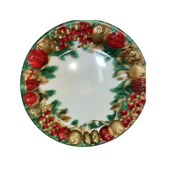 Vintage Set Of 9 Melamine 15”x15”Festive Holiday Large Round Serving 3D Platters - Picture 4 of 15